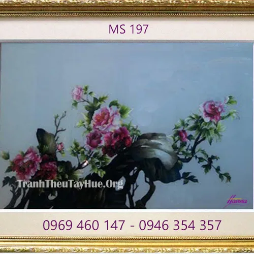 Tranh thêu hoa mẫu đơn MS 197