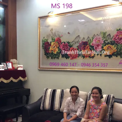 Tranh thêu hoa mẫu đơn MS 198