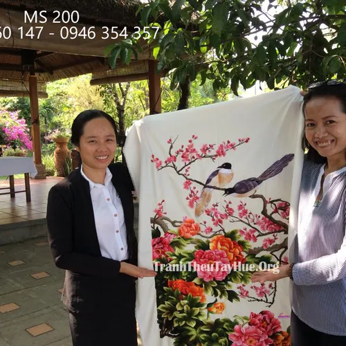 Tranh thêu hoa mẫu đơn MS 200