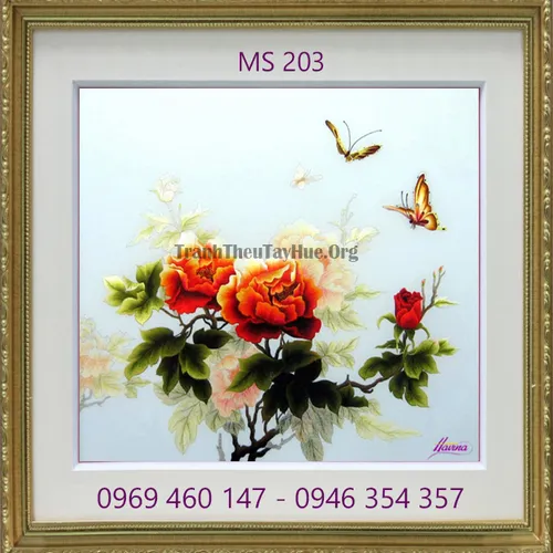 Tranh thêu hoa mẫu đơn MS 203