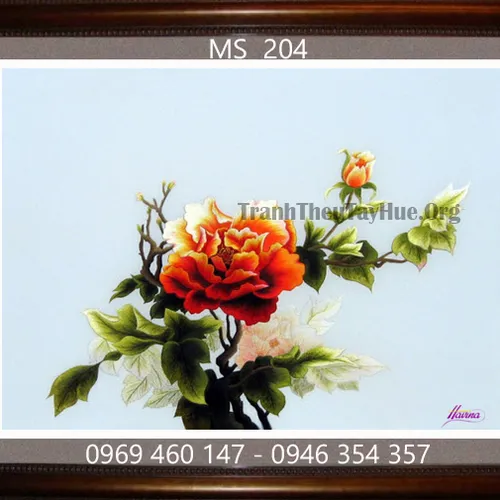 Tranh thêu hoa mẫu đơn MS 204