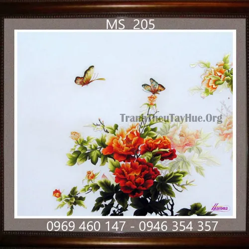 Tranh thêu hoa mẫu đơn MS 205