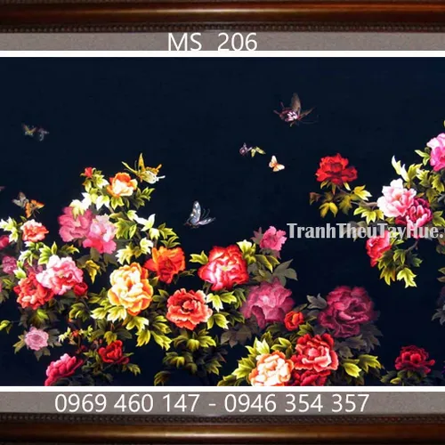Tranh thêu hoa mẫu đơn MS 206