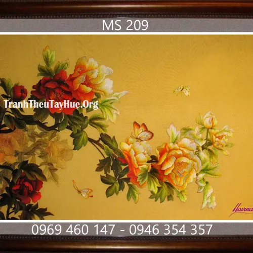 Tranh thêu hoa mẫu đơn MS 209