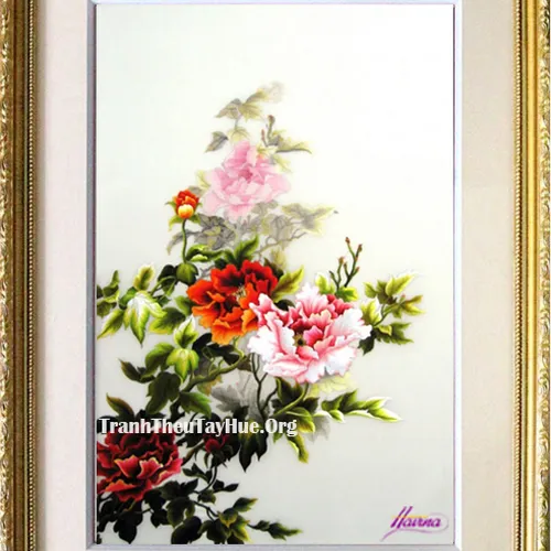 Tranh thêu hoa mẫu đơn MS 210