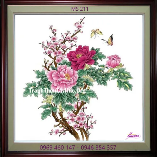 Tranh thêu hoa mẫu đơn MS 211