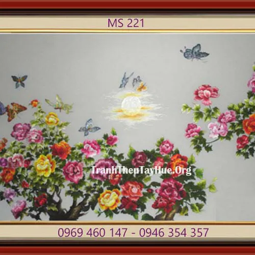 Tranh thêu hoa mẫu đơn MS 221