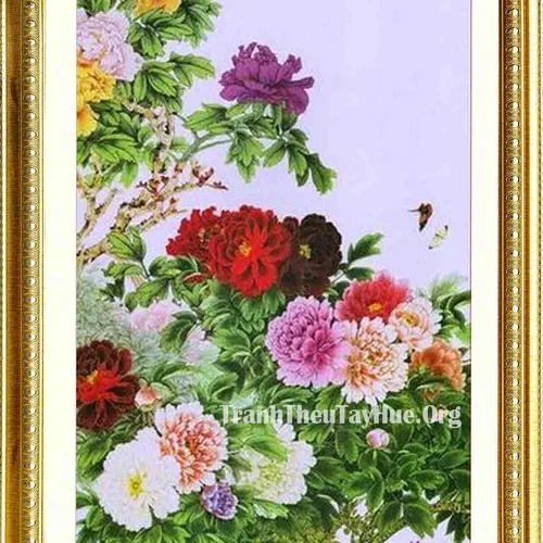 Tranh thêu hoa mẫu đơn MS 234