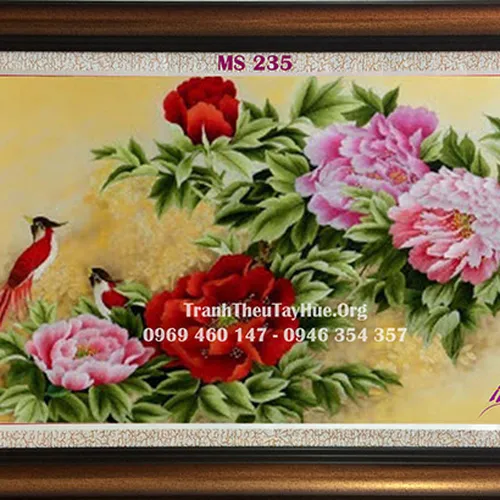Tranh thêu hoa mẫu đơn MS 235