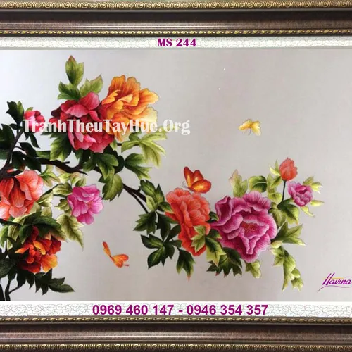 Tranh thêu hoa mẫu đơn MS 244