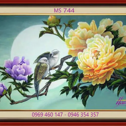 Tranh thêu hoa mẫu đơn MS 744