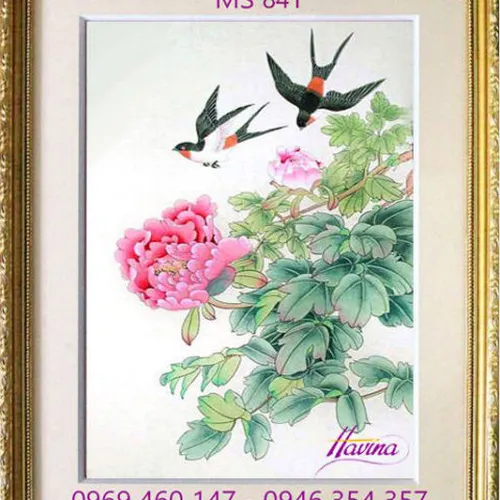 Tranh thêu hoa mẫu đơn MS 841
