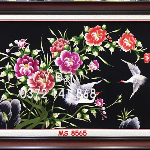 Tranh thêu hoa mẫu đơn ms 8565