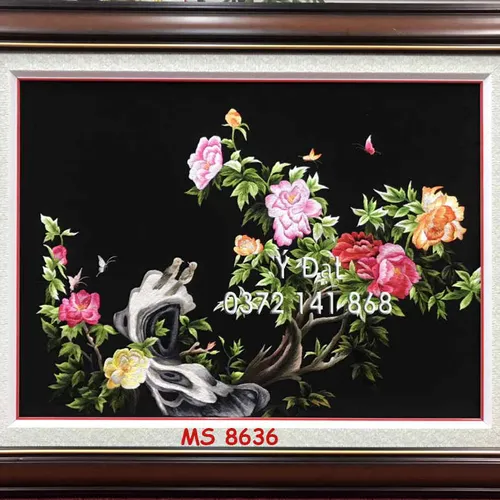 Tranh thêu hoa mẫu đơn ms 8636
