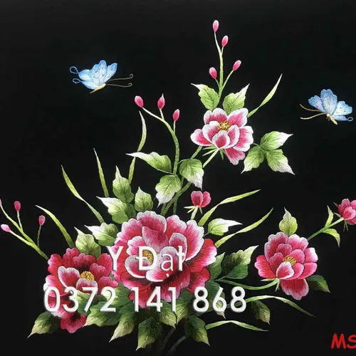 Tranh thêu hoa mẫu đơn ms 8663