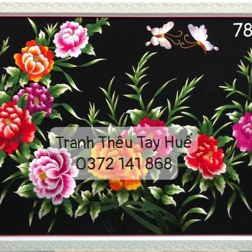 Tranh thêu hoa mẫu đơn ms 9877