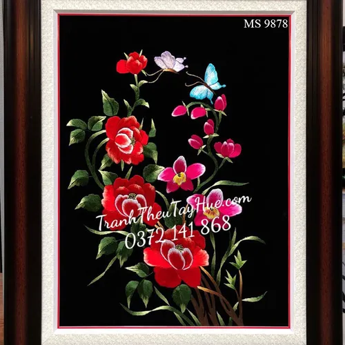 Tranh thêu hoa mẫu đơn ms 9878