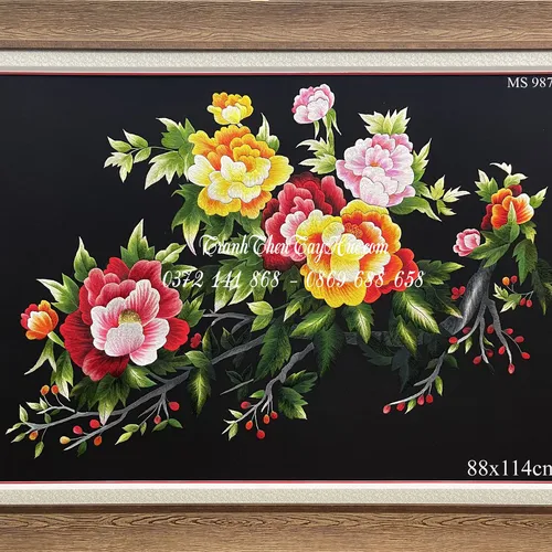 Tranh thêu hoa mẫu đơn ms 9879