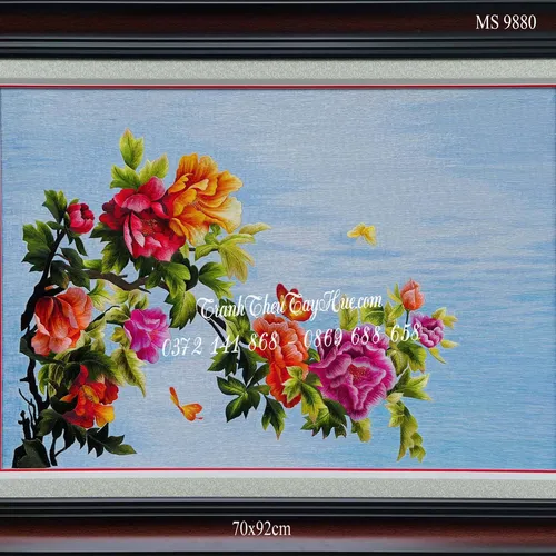 Tranh thêu hoa mẫu đơn ms 9880