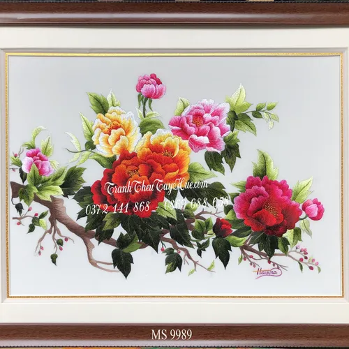 Tranh thêu hoa mẫu đơn MS 9989