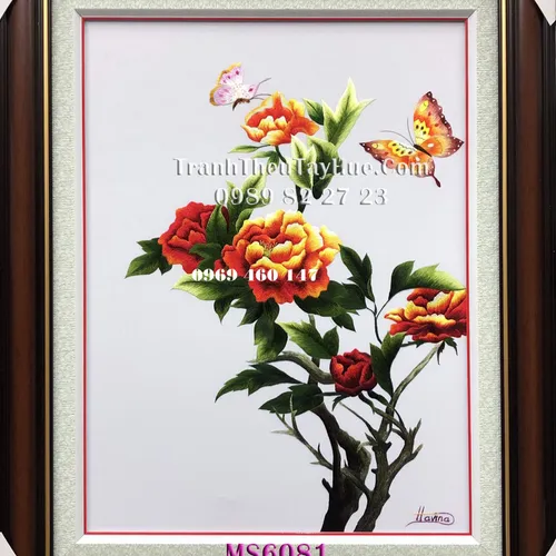 Tranh thêu hoa mẫu đơn MS6081