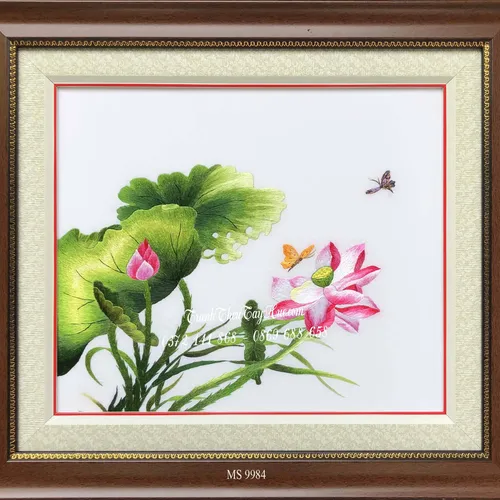 Tranh thêu hoa sen 9984