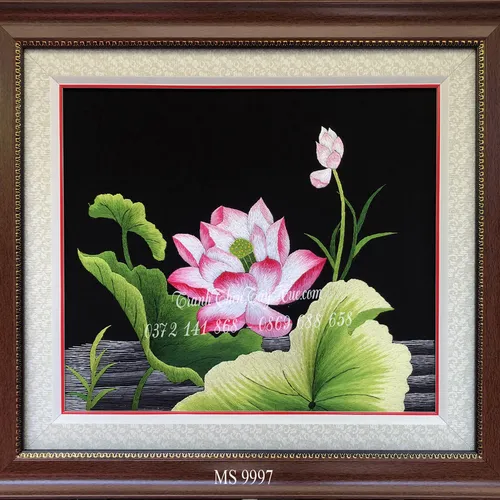 Tranh thêu hoa sen 9997