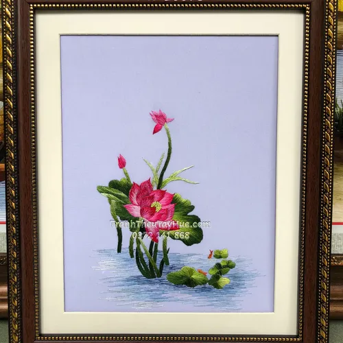 Tranh thêu hoa sen ms 10073