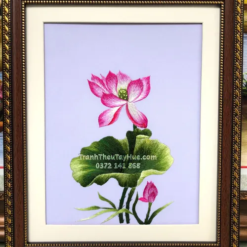 Tranh thêu hoa sen ms 10074