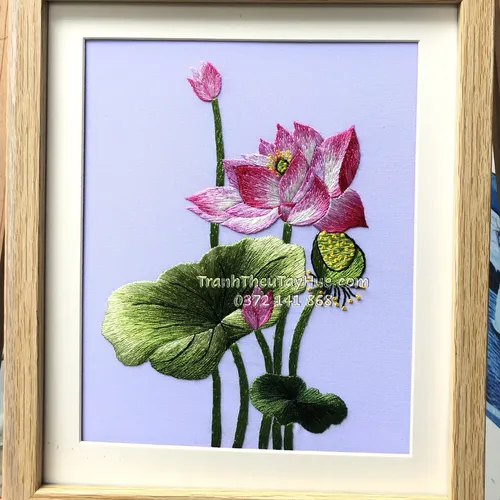 Tranh thêu hoa sen ms 10082
