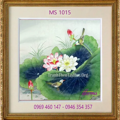 Tranh thêu hoa sen MS 1015