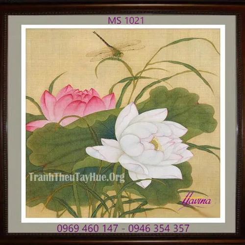 Tranh thêu hoa sen MS 1021