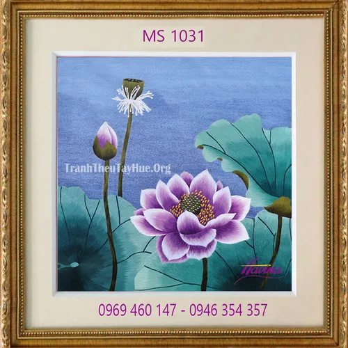 Tranh thêu hoa sen MS 1031