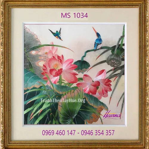 Tranh thêu hoa sen MS 1034