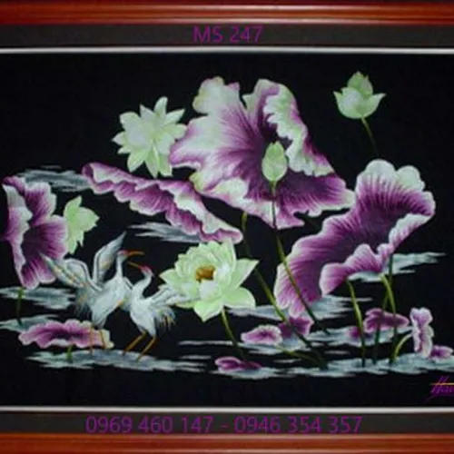 Tranh thêu hoa sen MS 247