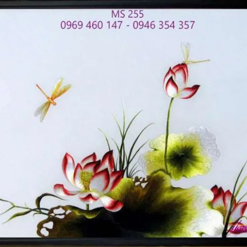 Tranh thêu hoa sen MS 255