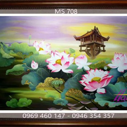 Tranh thêu hoa sen MS 708