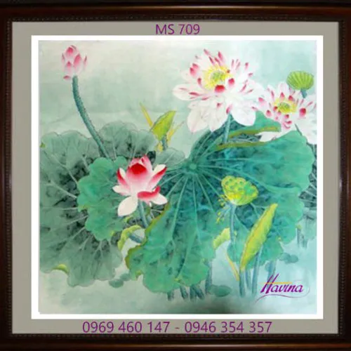 Tranh thêu hoa sen MS 709