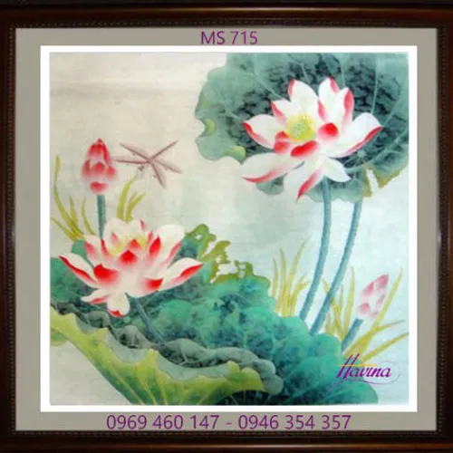Tranh thêu hoa sen MS 715