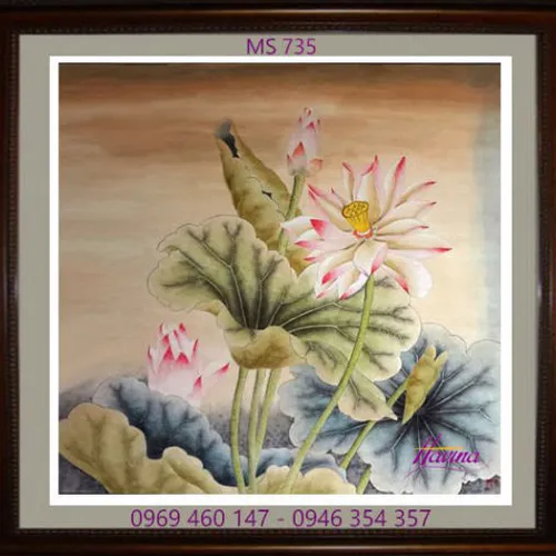 Tranh thêu hoa sen MS 735