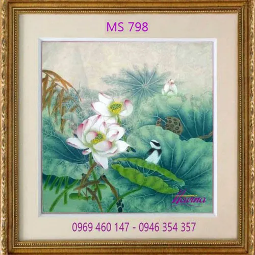 Tranh thêu hoa sen MS 798