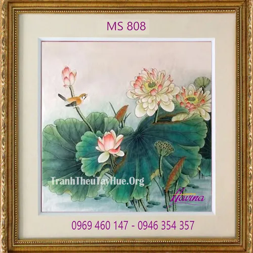Tranh thêu hoa sen MS 808
