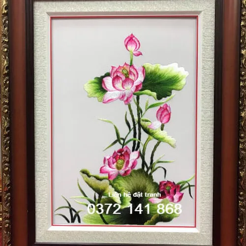 Tranh thêu hoa sen ms 8482