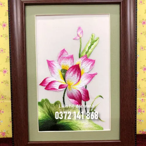 Tranh thêu hoa sen ms 8483
