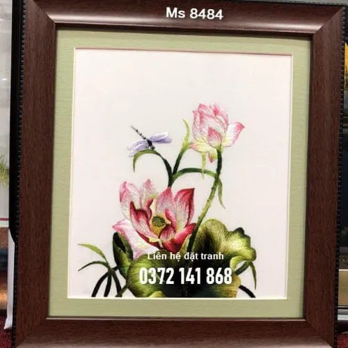 Tranh thêu hoa sen ms 8484