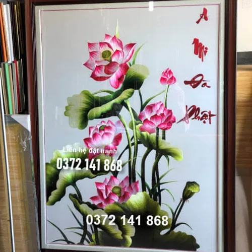 Tranh thêu hoa sen ms 8486