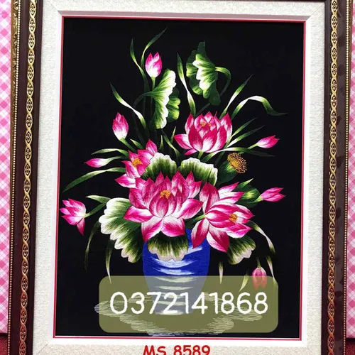 Tranh thêu hoa sen ms 8589