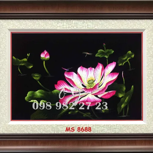 Tranh thêu hoa sen ms 8688