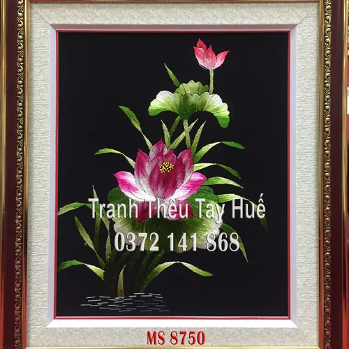 Tranh thêu hoa sen ms 8750
