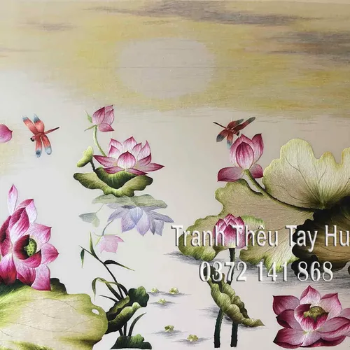 Tranh thêu hoa sen ms 8762
